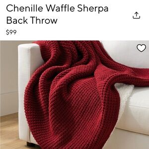 Pottery Barn Chenille Waffle Weave Throw - Red and White